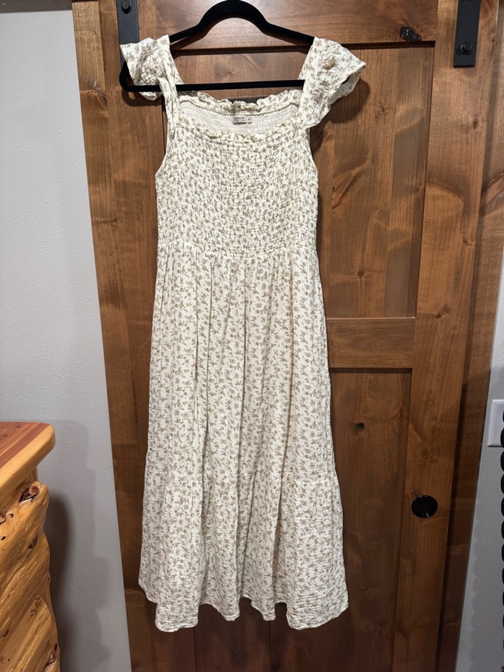 Smocked Ivory Floral Maxi Dress with Ruffled Straps